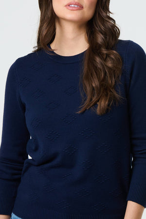 Navy | Embroidered Texture Long Sleeve Jumper
