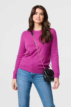 Purple | Embroidered Texture Long Sleeve Jumper