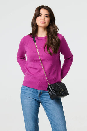 Purple | Embroidered Texture Long Sleeve Jumper
