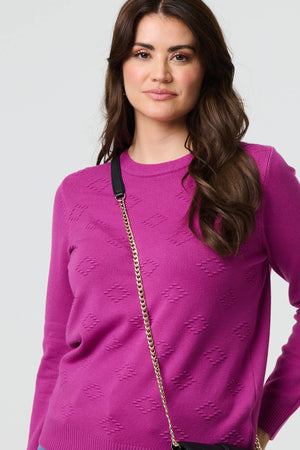 Purple | Embroidered Texture Long Sleeve Jumper
