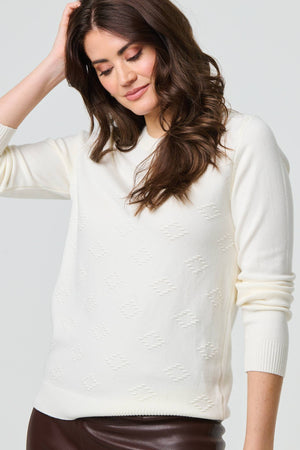 White | Embroidered Texture Long Sleeve Jumper
