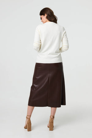 White | Embroidered Texture Long Sleeve Jumper
