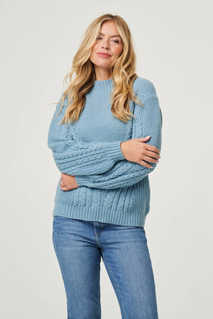 Blue | Chevron Texture Knit High Neck Jumper