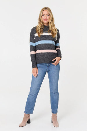Black | Striped High Neck Boxy Jumper