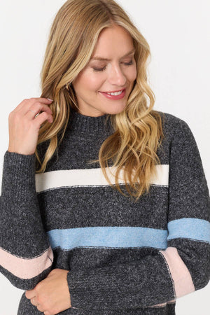 Black | Striped High Neck Boxy Jumper : Model is 5'10
