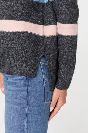 Black | Striped High Neck Boxy Jumper