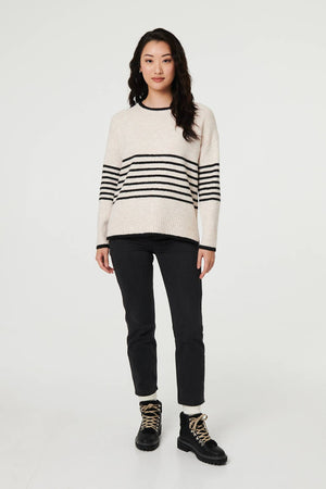 Cream | Striped Relaxed Long Sleeve Jumper