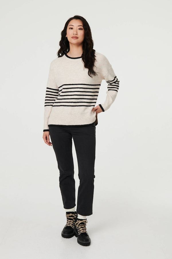 Cream | Striped Relaxed Long Sleeve Jumper