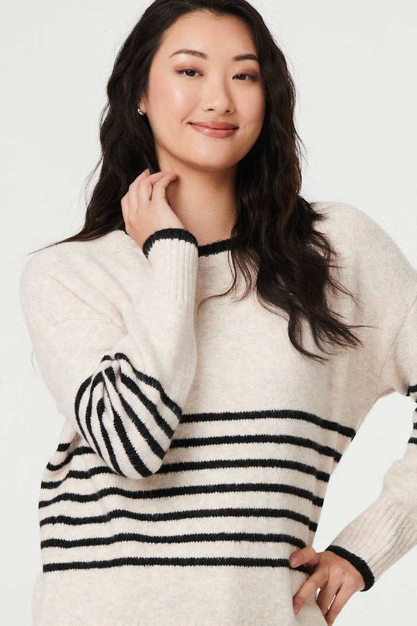 Cream | Striped Relaxed Long Sleeve Jumper