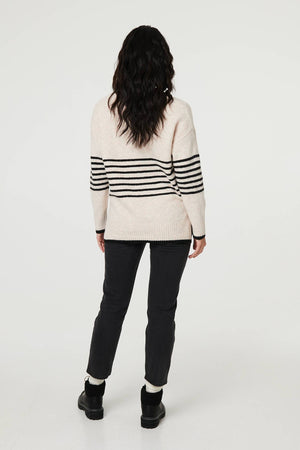 Cream | Striped Relaxed Long Sleeve Jumper