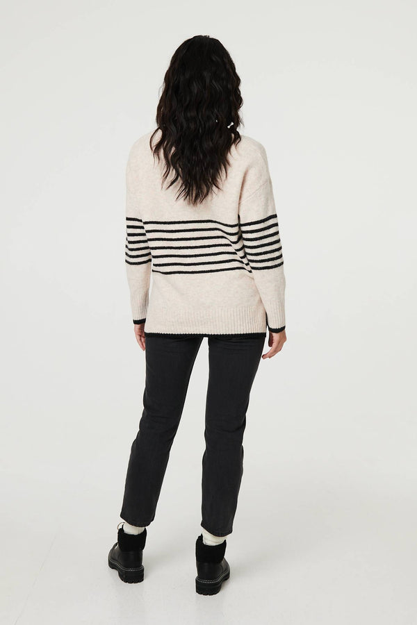 Cream | Striped Relaxed Long Sleeve Jumper
