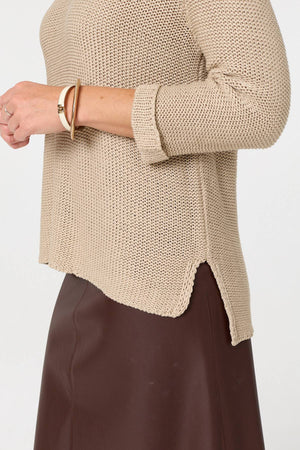 Beige | Mesh Texture 3/4 Sleeve Relaxed Top
