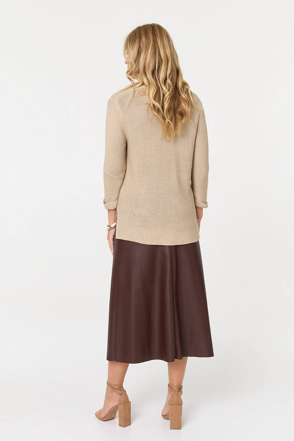 Beige | Mesh Texture 3/4 Sleeve Relaxed Top
