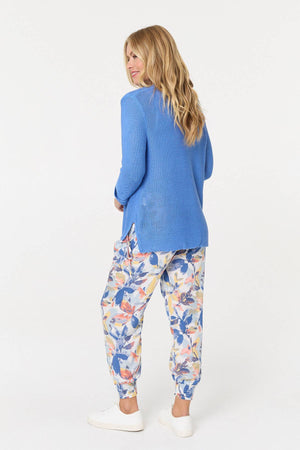 Blue | Mesh Texture 3/4 Sleeve Relaxed Top
