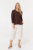 Brown | Mesh Texture 3/4 Sleeve Relaxed Top
