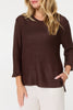 Brown | Mesh Texture 3/4 Sleeve Relaxed Top

