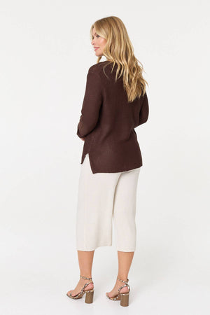 Brown | Mesh Texture 3/4 Sleeve Relaxed Top
