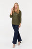 Khaki | Mesh Texture 3/4 Sleeve Relaxed Top
