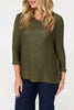 Khaki | Mesh Texture 3/4 Sleeve Relaxed Top
