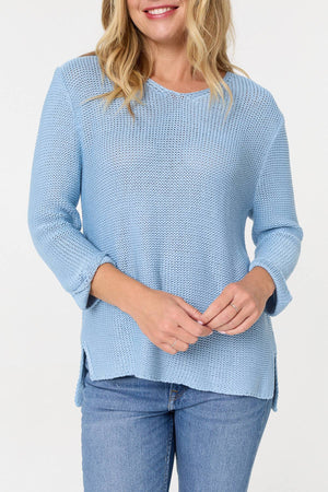 Light Blue | Mesh Texture 3/4 Sleeve Relaxed Top
