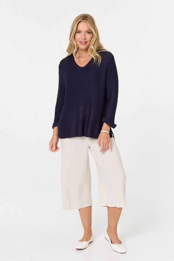 Navy | Mesh Texture 3/4 Sleeve Relaxed Top
