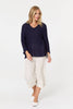 Navy | Mesh Texture 3/4 Sleeve Relaxed Top
