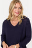 Navy | Mesh Texture 3/4 Sleeve Relaxed Top
