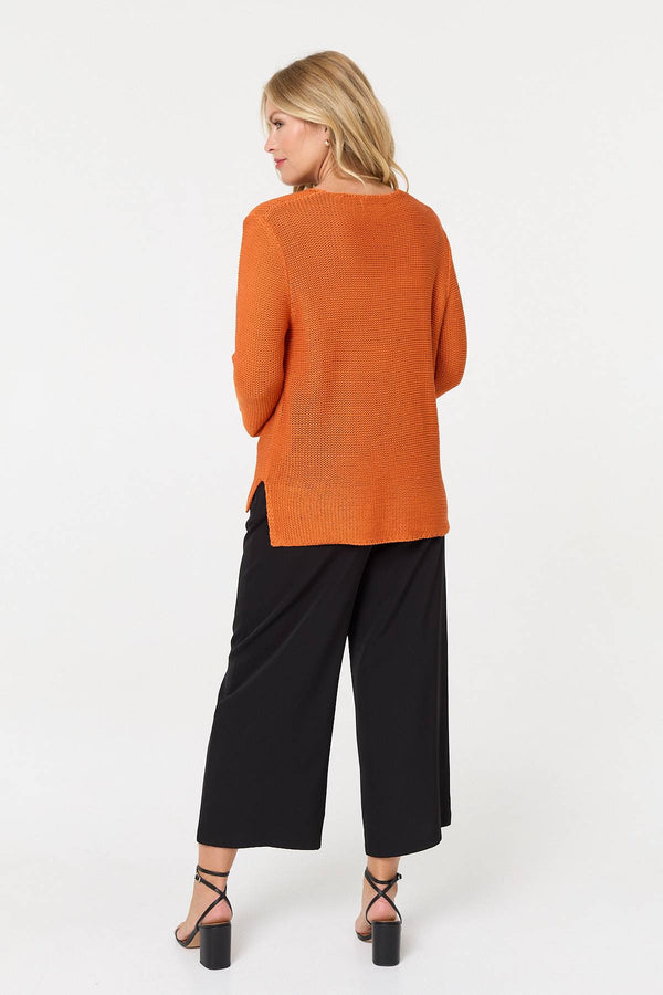 Orange | Mesh Texture 3/4 Sleeve Relaxed Top
