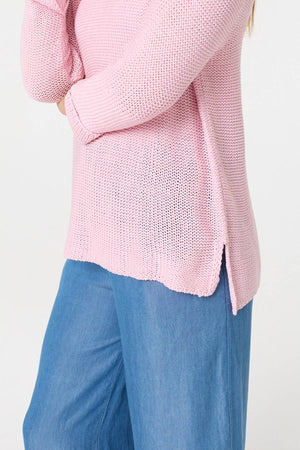 Pink | Mesh Texture 3/4 Sleeve Relaxed Top
