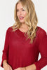 Red | Mesh Texture 3/4 Sleeve Relaxed Top
