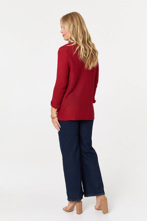 Red | Mesh Texture 3/4 Sleeve Relaxed Top
