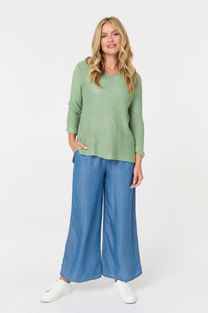 Sage | Mesh Texture 3/4 Sleeve Relaxed Top
