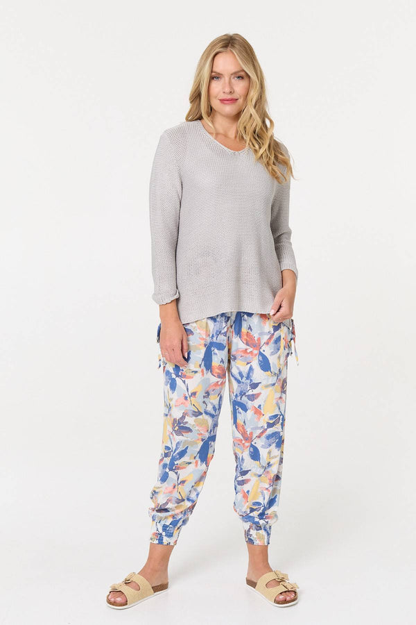 Silver | Mesh Texture 3/4 Sleeve Relaxed Top
