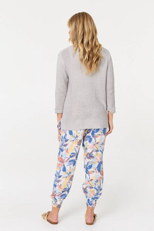 Silver | Mesh Texture 3/4 Sleeve Relaxed Top

