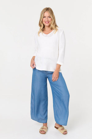 White | Mesh Texture 3/4 Sleeve Relaxed Top
