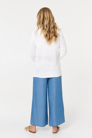 White | Mesh Texture 3/4 Sleeve Relaxed Top
