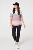 Pink | Colour Block Textured Curve Hem Jumper : Model is 5'9