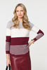 Red | Colour Block Textured Curve Hem Jumper
