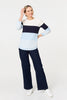 Blue | Colour Block Textured Curve Hem Jumper
