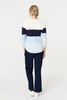 Blue | Colour Block Textured Curve Hem Jumper

