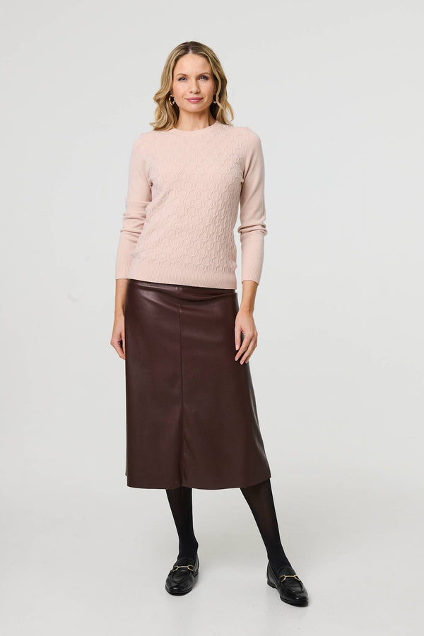 Beige | Textured Knit Long Sleeve Jumper

