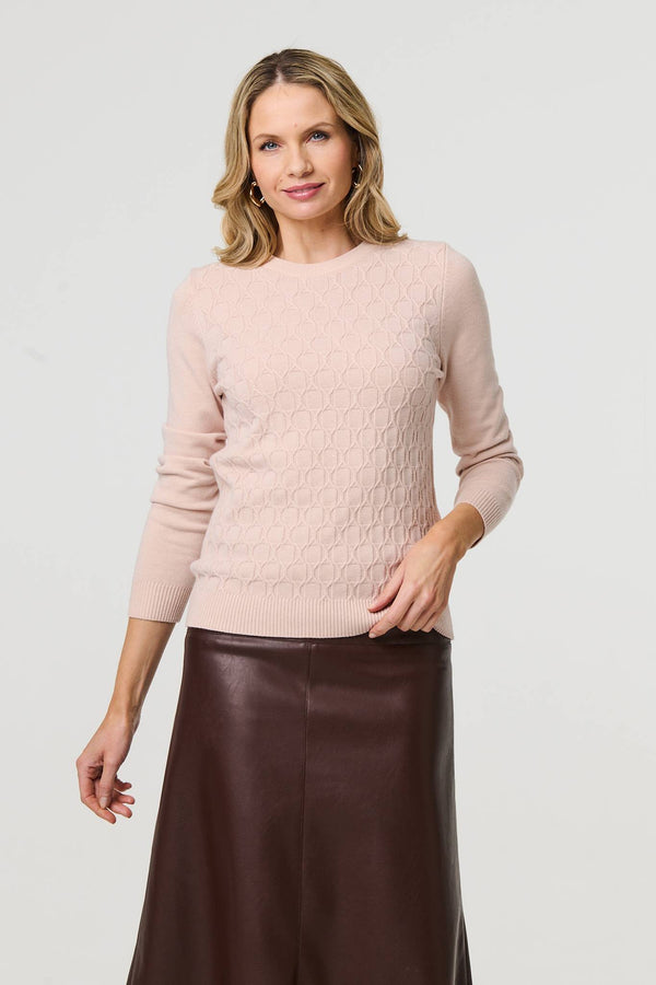 Beige | Textured Knit Long Sleeve Jumper
