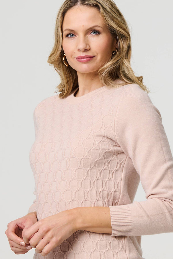 Beige | Textured Knit Long Sleeve Jumper
