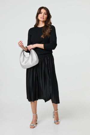 Black | Textured Knit Long Sleeve Jumper

