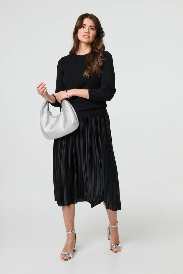 Black | Textured Knit Long Sleeve Jumper
