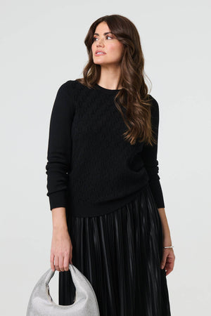 Black | Textured Knit Long Sleeve Jumper
