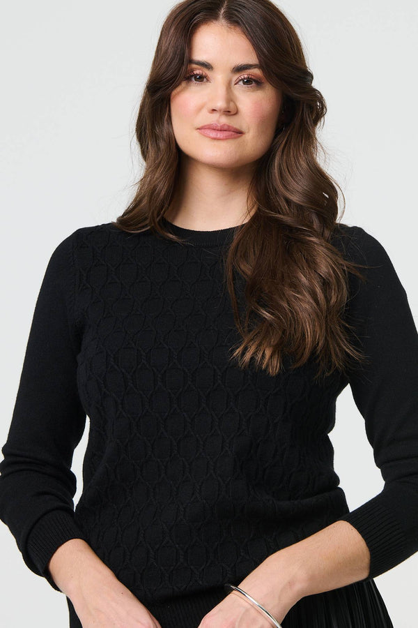 Black | Textured Knit Long Sleeve Jumper
