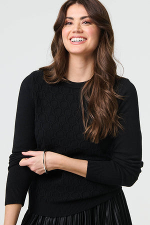 Black | Textured Knit Long Sleeve Jumper
