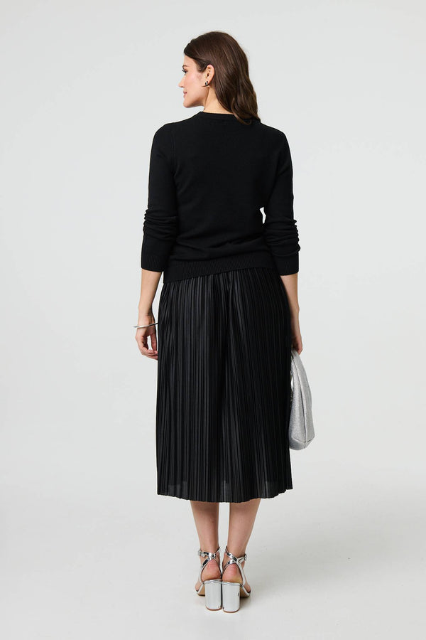 Black | Textured Knit Long Sleeve Jumper
