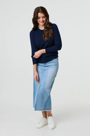 Navy | Textured Knit Long Sleeve Jumper
